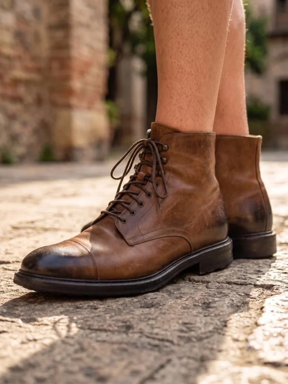 To Boot New York Burkett brown burnished leather lace up boots